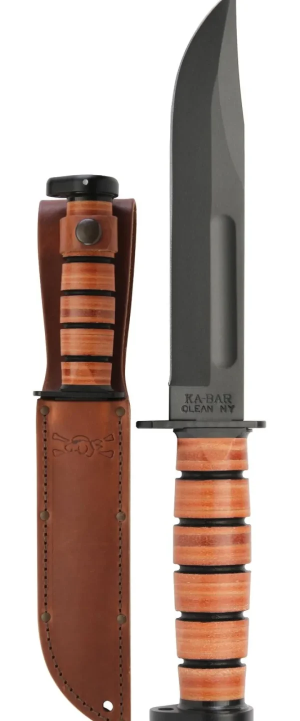 Ka-bar Hunting Knives|Flies<KB1317 Dogs Head Utility Knife with Brown Leather Sheath Straight Edge