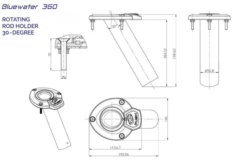 Exploding Fish Boat Rod Holders|Flies<Bluewater 360 Rod holder 30 degrees