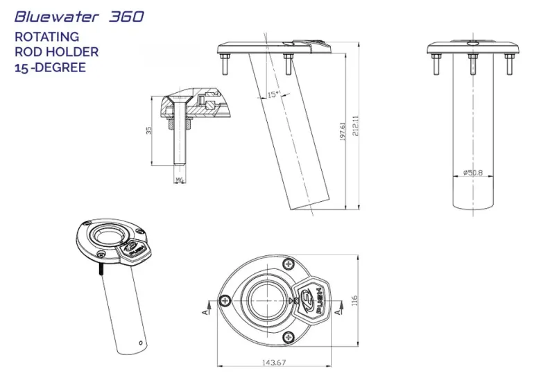 Exploding Fish Boat Rod Holders|Flies<Bluewater 360 Rod holder 15 degrees