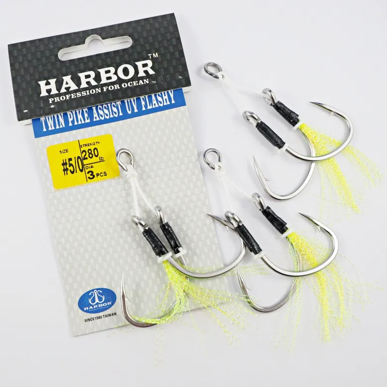 Harbor Assist Hooks|Flies<Twin Assist Chartreuse/UV 2-pack