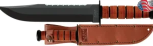 Ka-bar Hunting Knives|Flies<KB2217 Big Brother Leather Handle Knife with Brown Leather Sheath Serrated Top