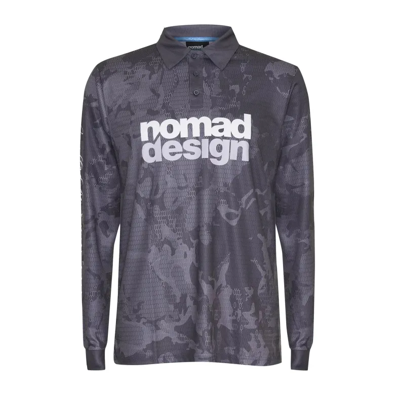 Nomad Long Sleeve Shirts Mens|Flies<Design Collared Fishing Jersey Charcoal Camo