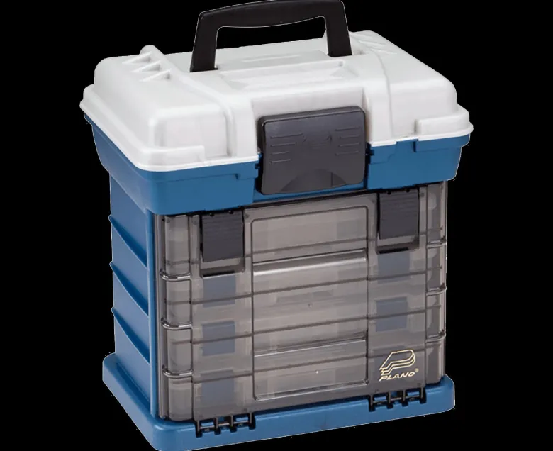 Plano Tackle Boxes And Trays|Flies<4BY 136400 Rack System Hard Tackle Box Blue/Silver