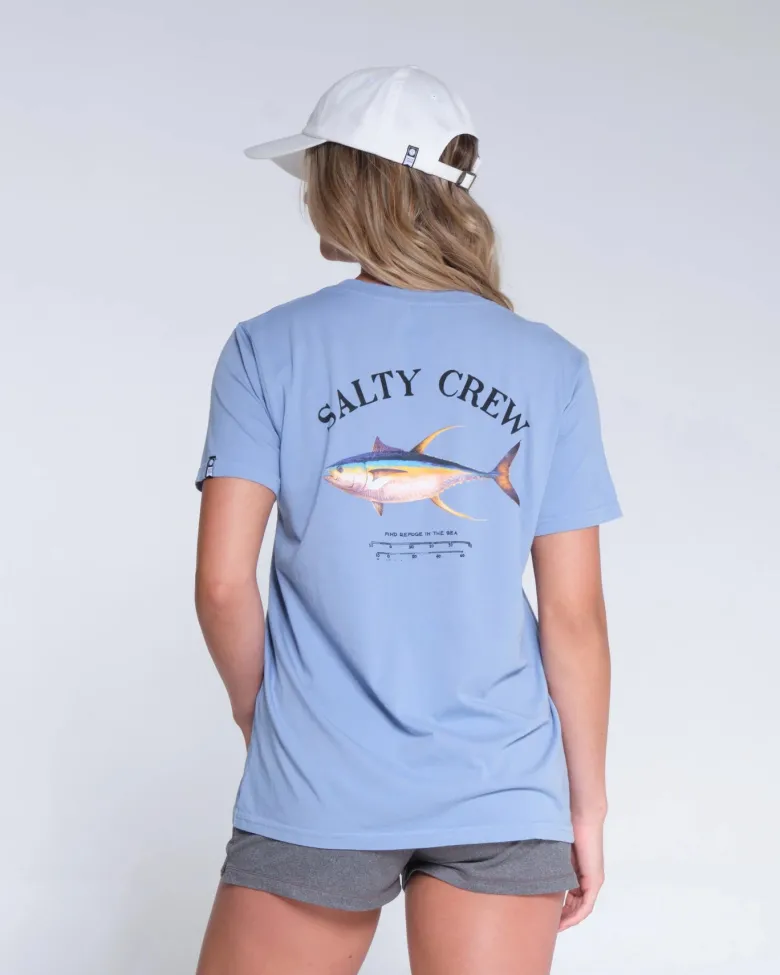 Salty Crew Short Sleeve Shirts Womens|Flies<Ahi Mount Boyfriend Tee Wmns Marine Blue
