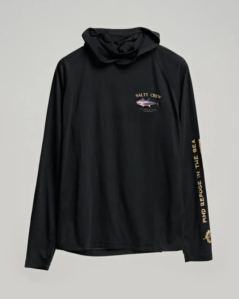 Salty Crew Long Sleeve Shirts Mens|Flies<Big Blue Hooded Sunshirt Mens Black