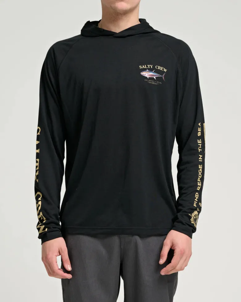 Salty Crew Long Sleeve Shirts Mens|Flies<Big Blue Hooded Sunshirt Mens Black