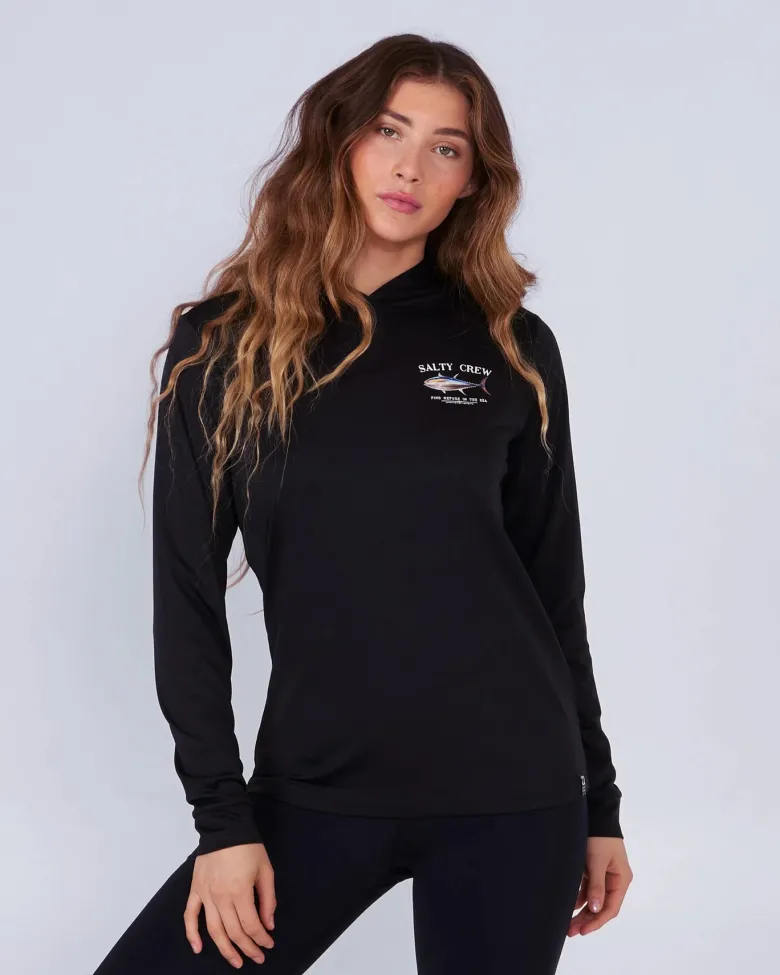 Salty Crew Long Sleeve Shirts Womens|Long Sleeve Shirts Mens<Big Blue Hooded Sunshirt Wmns Black