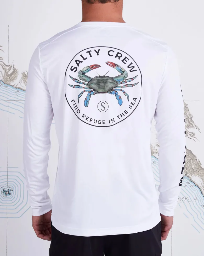 Salty Crew Long Sleeve Shirts Mens|Flies<Blue Crabber LS Sunshirt White