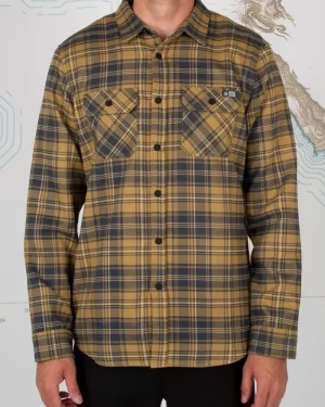Salty Crew Long Sleeve Shirts Mens|Flies<Boatyard Flannel Tee Brown