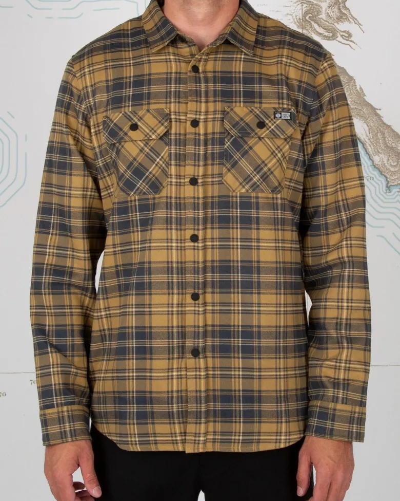 Salty Crew Long Sleeve Shirts Mens|Flies<Boatyard Flannel Tee Brown