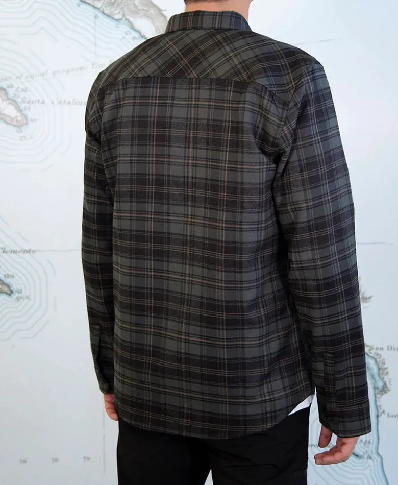 Salty Crew Long Sleeve Shirts Mens|Flies<Boatyard Tech Flannel Evergreen