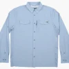 Salty Crew Long Sleeve Shirts Mens|Flies<Charter LS Tech Woven Tee Marine Blue