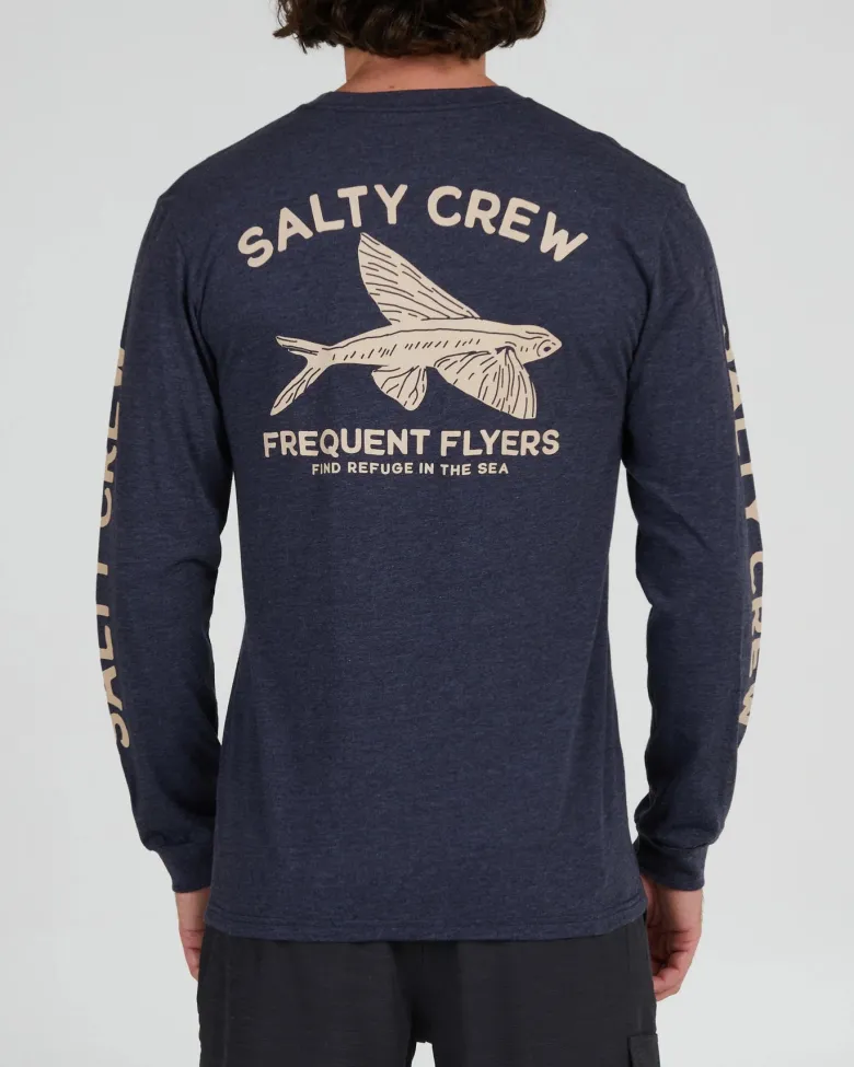 Salty Crew Long Sleeve Shirts Mens|Flies<Frequent Flyer Prem LS Tee Navy Heather