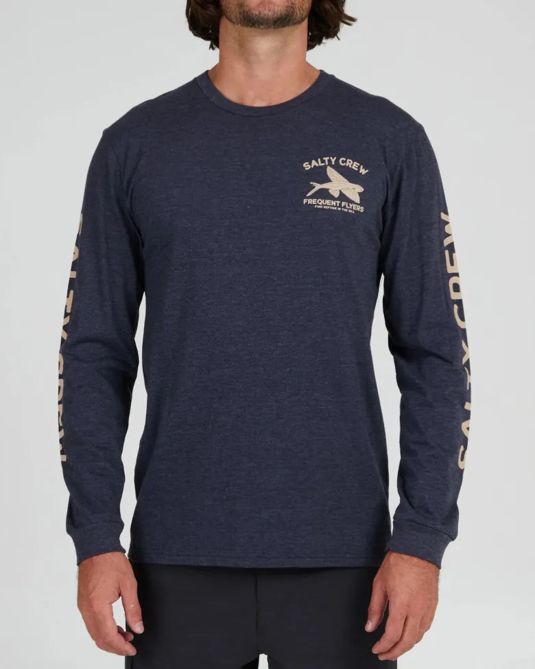 Salty Crew Long Sleeve Shirts Mens|Flies<Frequent Flyer Prem LS Tee Navy Heather