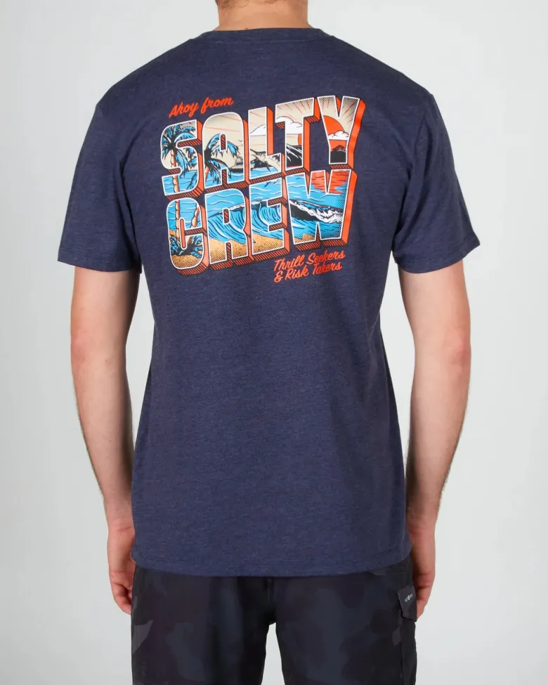 Salty Crew Short Sleeve Shirts Mens|Flies<Greetings Premium SS Tee Navy Heather