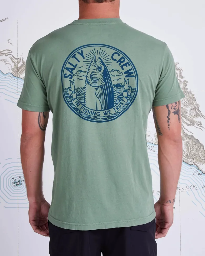 Salty Crew Short Sleeve Shirts Mens|Flies<In Fishing We Trust Premium SS Tee Sage
