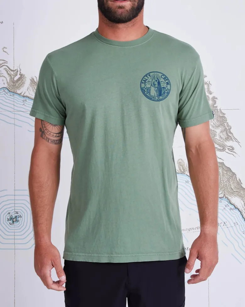 Salty Crew Short Sleeve Shirts Mens|Flies<In Fishing We Trust Premium SS Tee Sage