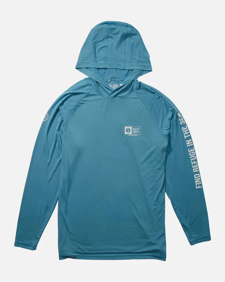 Salty Crew Long Sleeve Shirts Mens|Flies<Mariner Hood Tech Tee Azul Blue