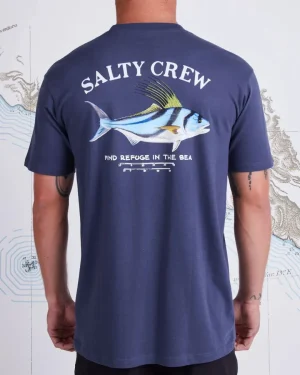 Salty Crew Short Sleeve Shirts Mens|Flies<Rooster Premium SS Tee Harbor Blue