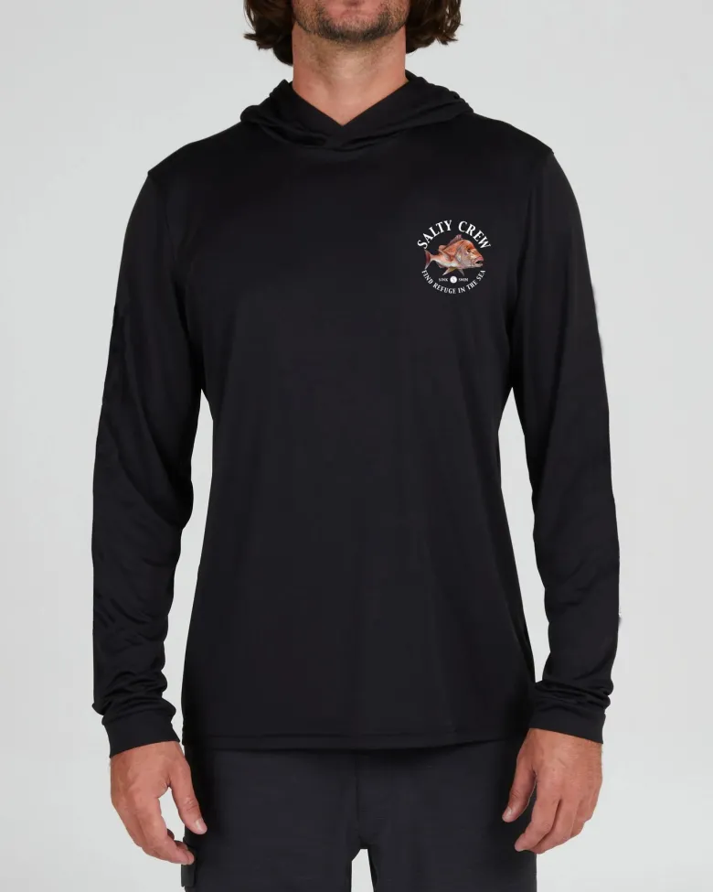 Salty Crew Long Sleeve Shirts Mens|Flies<Snap Attack Hooded Sunshirt Black