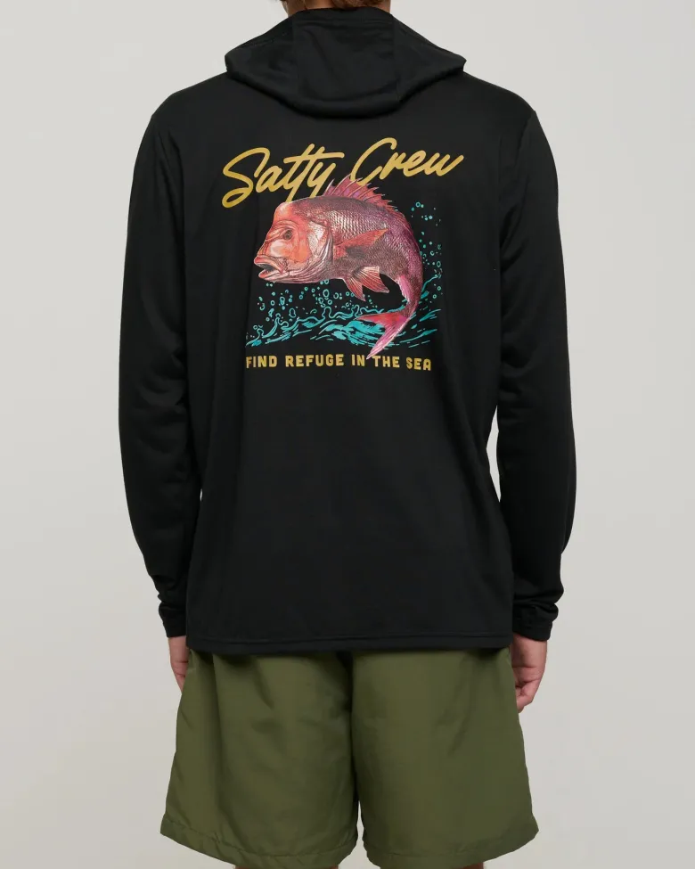 Salty Crew Long Sleeve Shirts Mens|Flies<Snapper Hood Sunshirt Black