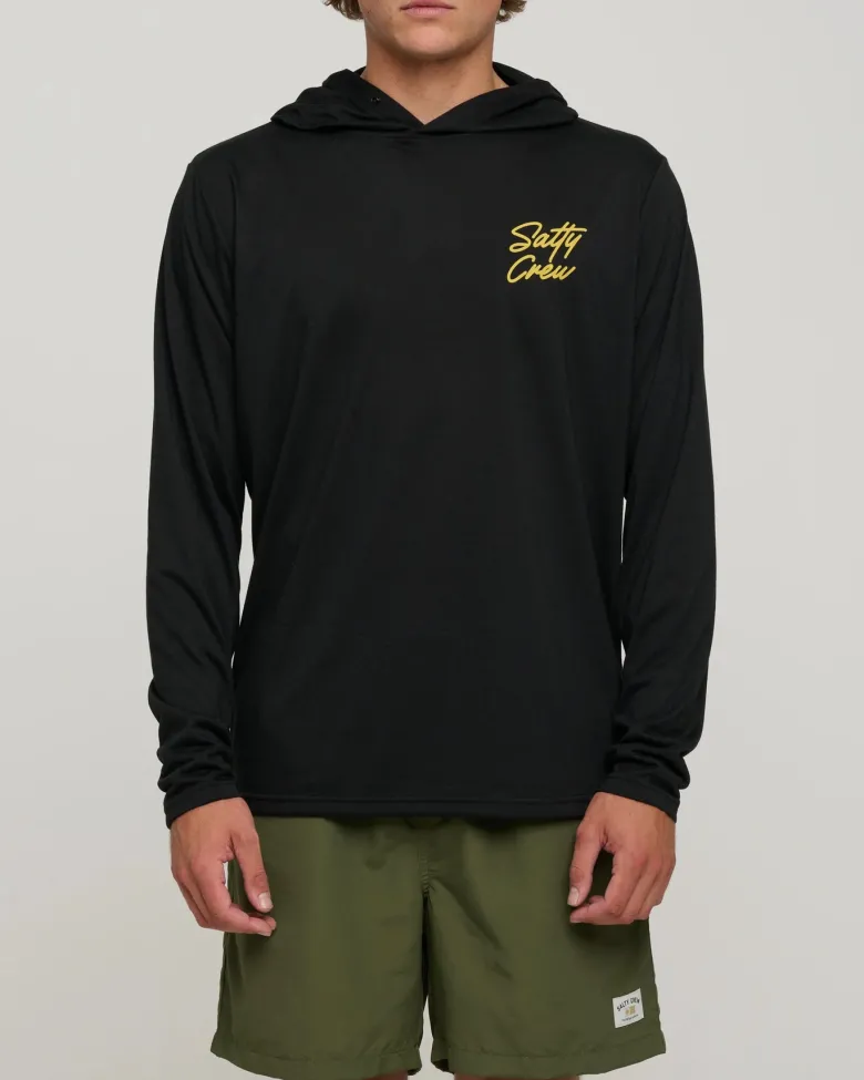 Salty Crew Long Sleeve Shirts Mens|Flies<Snapper Hood Sunshirt Black