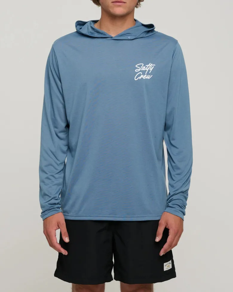 Salty Crew Long Sleeve Shirts Mens|Flies<Snapper Hood Sunshirt Dark Slate