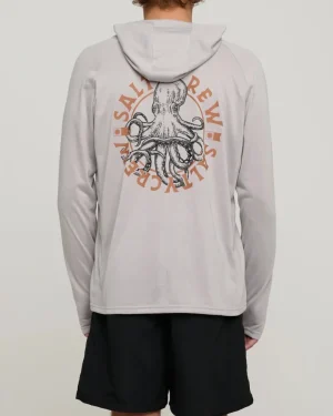 Salty Crew Long Sleeve Shirts Mens|Flies<Tentacles Hood Sunshirt Stone Grey