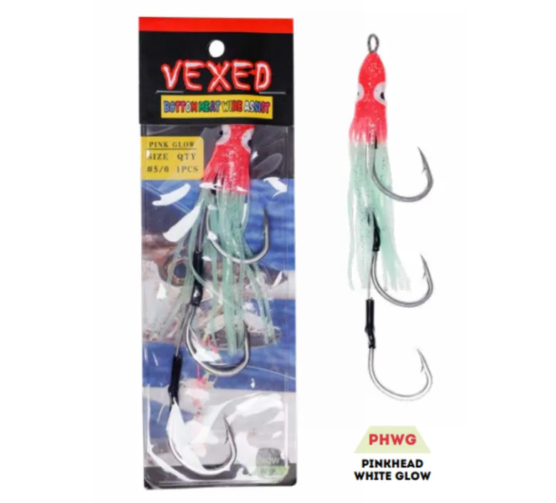 Vexed Assist Hooks|Flies<Bottom Meat Wire Assist Pink Head Glow